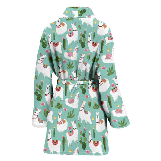 Llama with Cactus Themed Print Women Bath Robe-JTAMIGO.COM