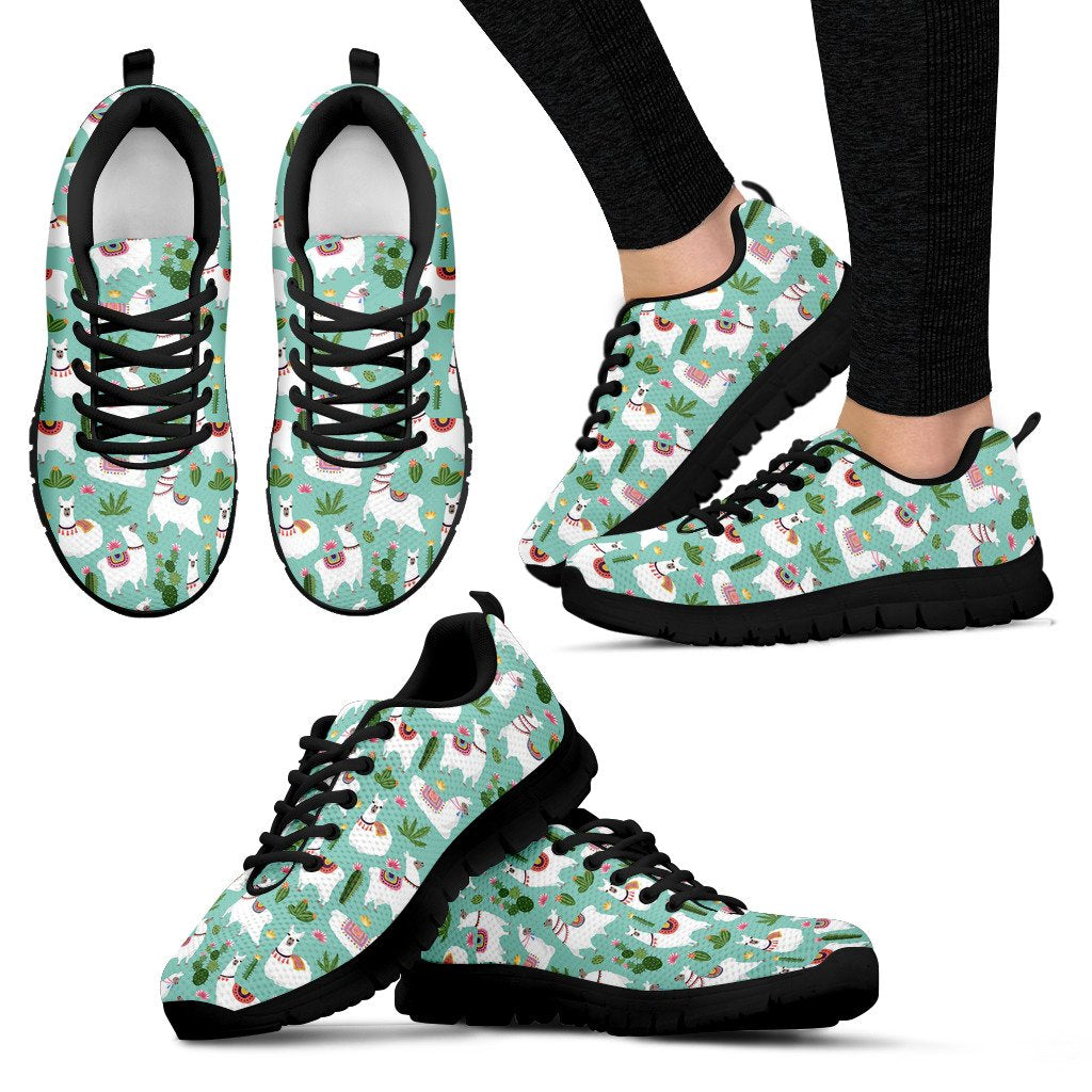 Llama With Cactus Themed Print Women Sneakers Shoes