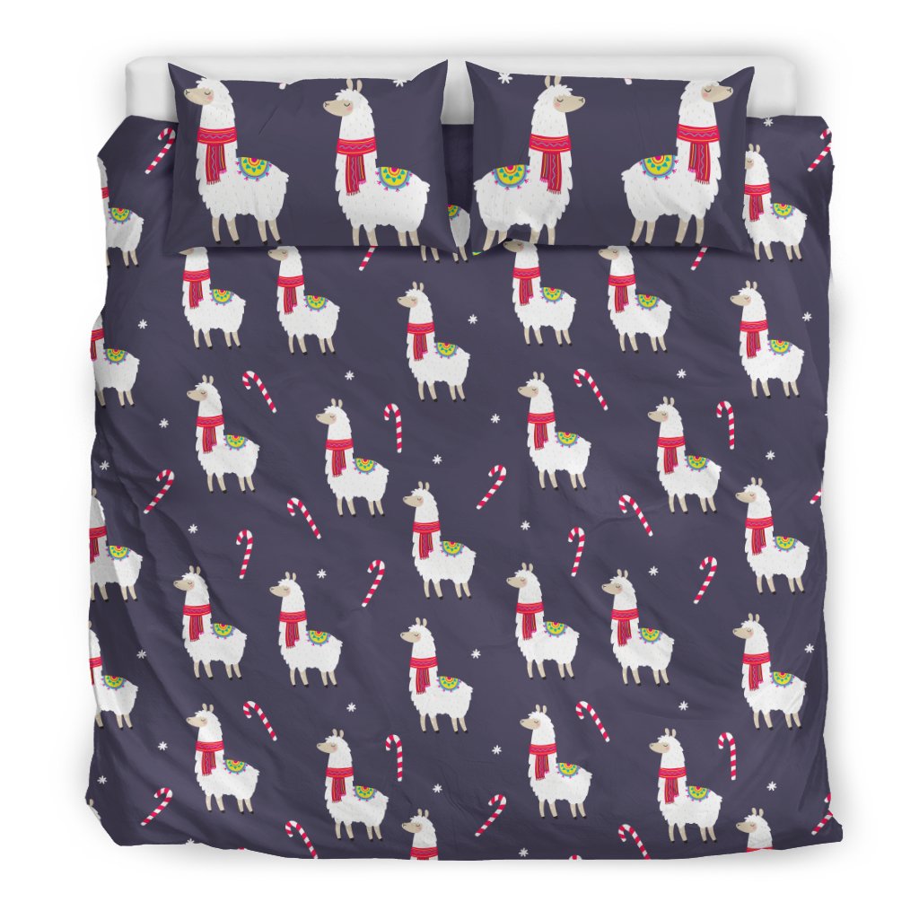 Llama with Candy Cane Themed Print Duvet Cover Bedding Set