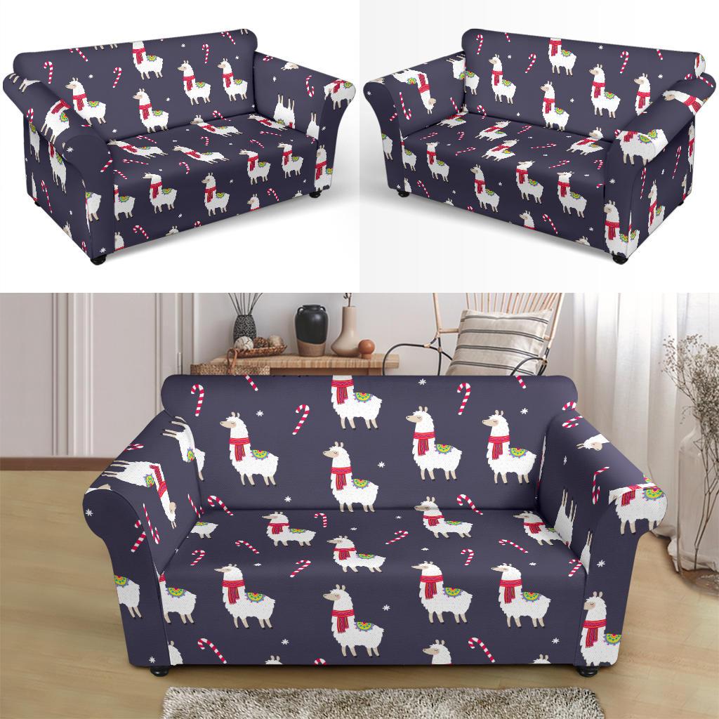 Llama with Candy Cane Themed Print Loveseat Slipcover-JTAMIGO.COM