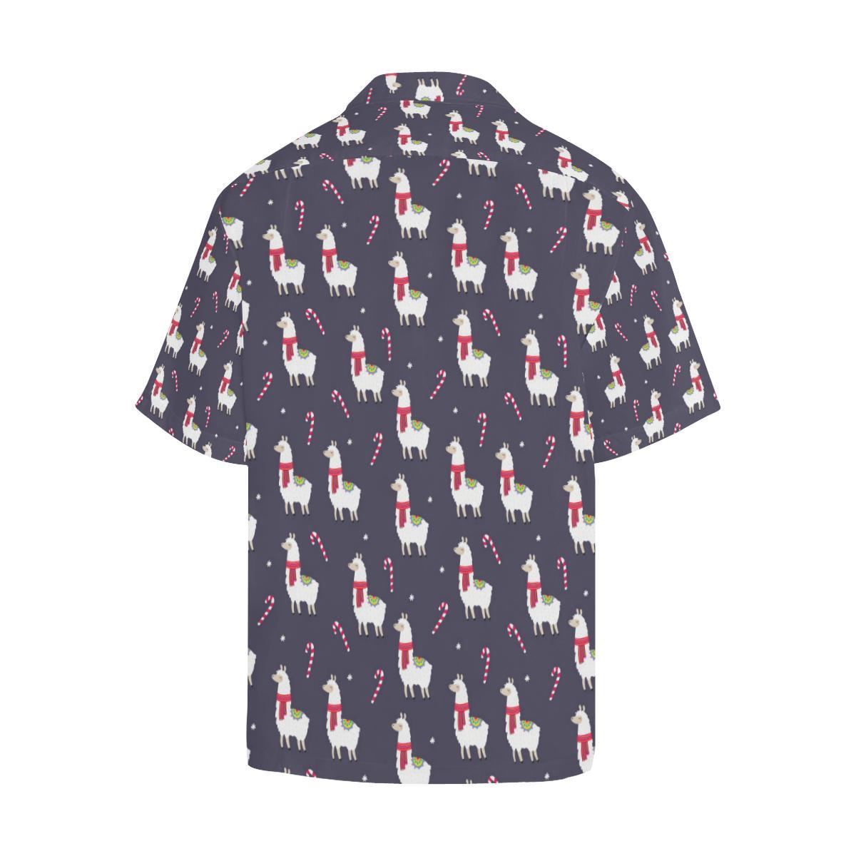 Llama with Candy Cane Themed Print Men Aloha Hawaiian Shirt