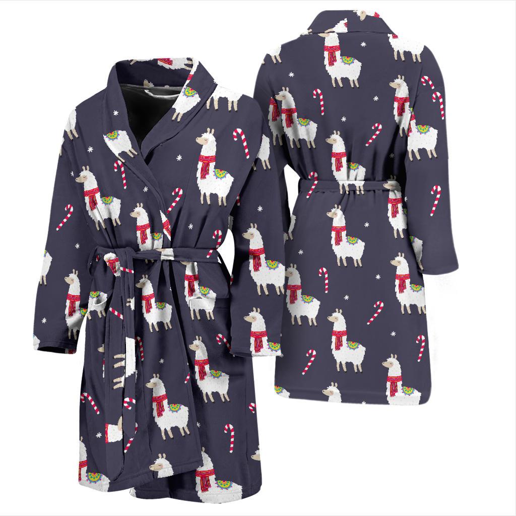 Llama with Candy Cane Themed Print Men Bath Robe-JTAMIGO.COM