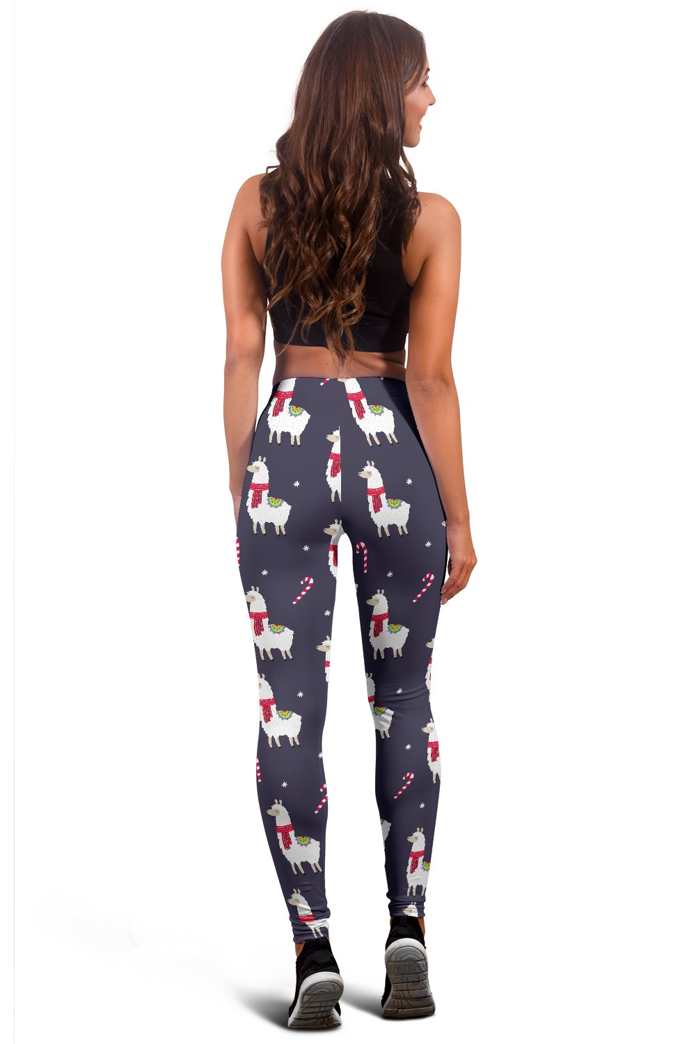 Llama with Candy Cane Themed Print Women Leggings