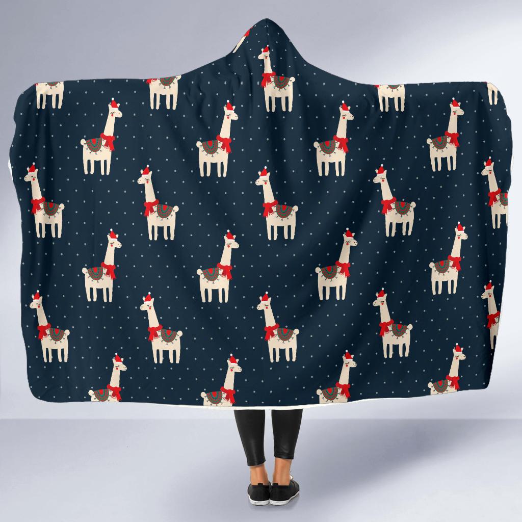 Llama with Polka Dot Themed Print Hooded Blanket-JTAMIGO.COM