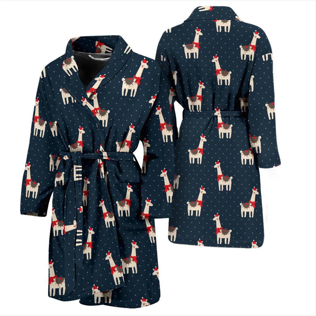 Llama with Polka Dot Themed Print Men Bath Robe-JTAMIGO.COM