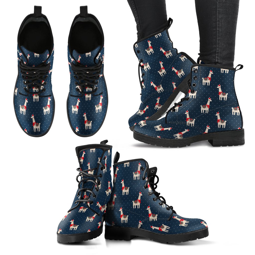 Llama with Polka Dot Themed Print Women Leather Boots-JTAMIGO.COM