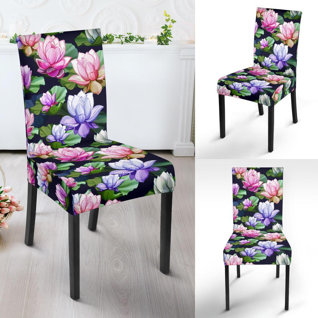 Lotus Flower Print Design Dining Chair Slipcover-JTAMIGO.COM