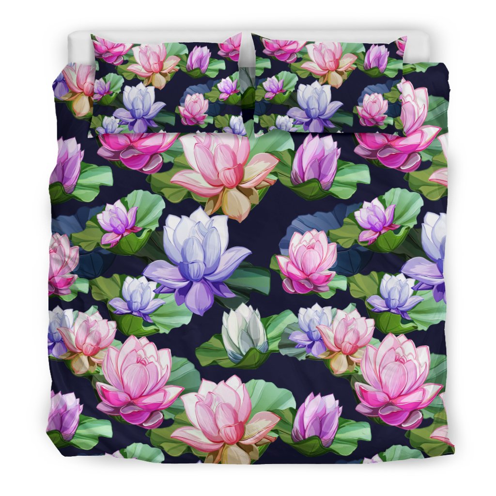 Lotus Flower Print Design Duvet Cover Bedding Set