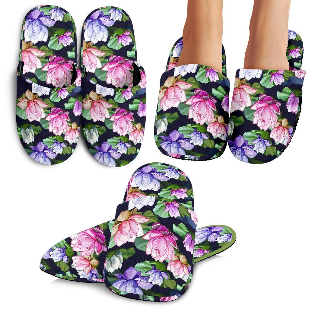 Lotus Flower Print Design House Slippers