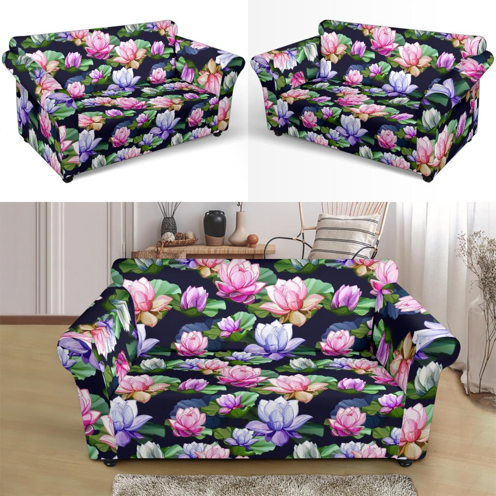 Lotus Flower Print Design Loveseat Slipcover-JTAMIGO.COM
