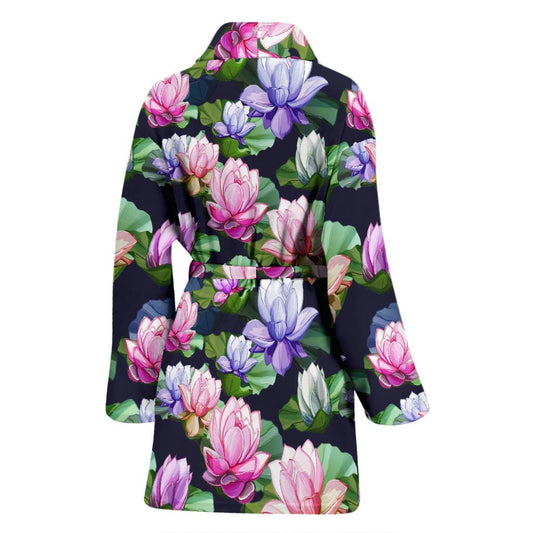 Lotus Flower Print Design Women Bath Robe-JTAMIGO.COM