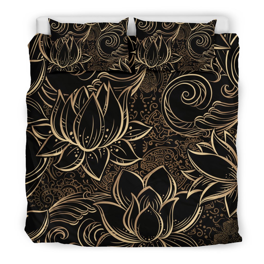 Lotus Gold Mandala Design Themed Duvet Cover Bedding Set