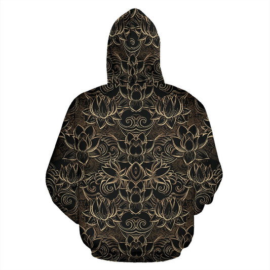 Lotus Gold Mandala Design Themed Pullover Hoodie
