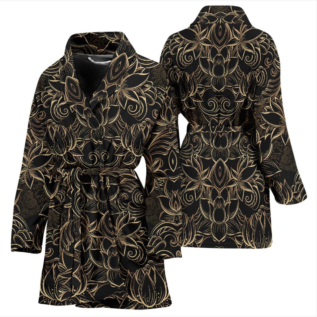 Lotus Gold Mandala Design Themed Women Bath Robe-JTAMIGO.COM