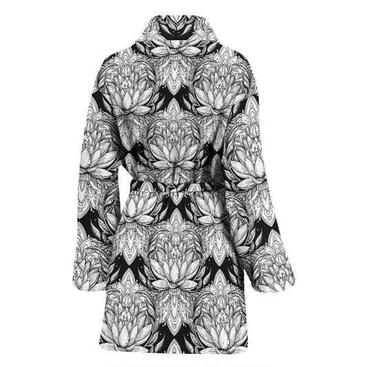 Lotus Mandala Print Pattern Women Bath Robe-JTAMIGO.COM