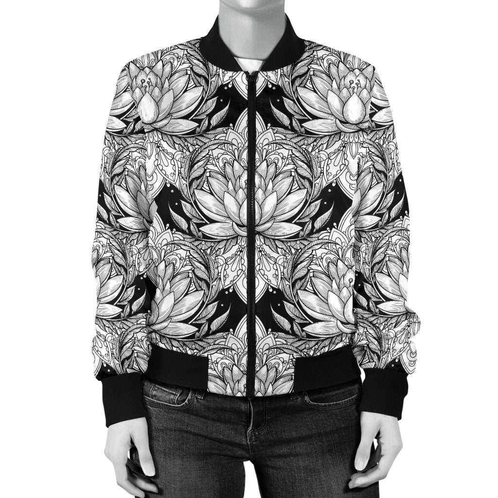 Lotus Mandala Print Pattern Women Casual Bomber Jacket
