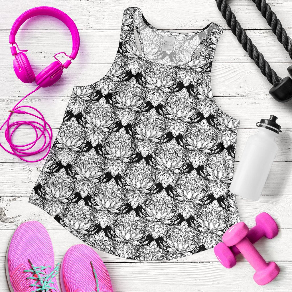 Lotus Mandala Print Pattern Women Racerback Tank Top