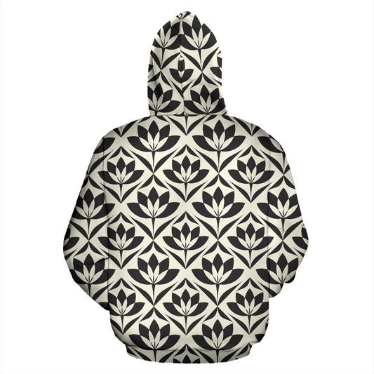 Lotus Pattern Print Pullover Hoodie