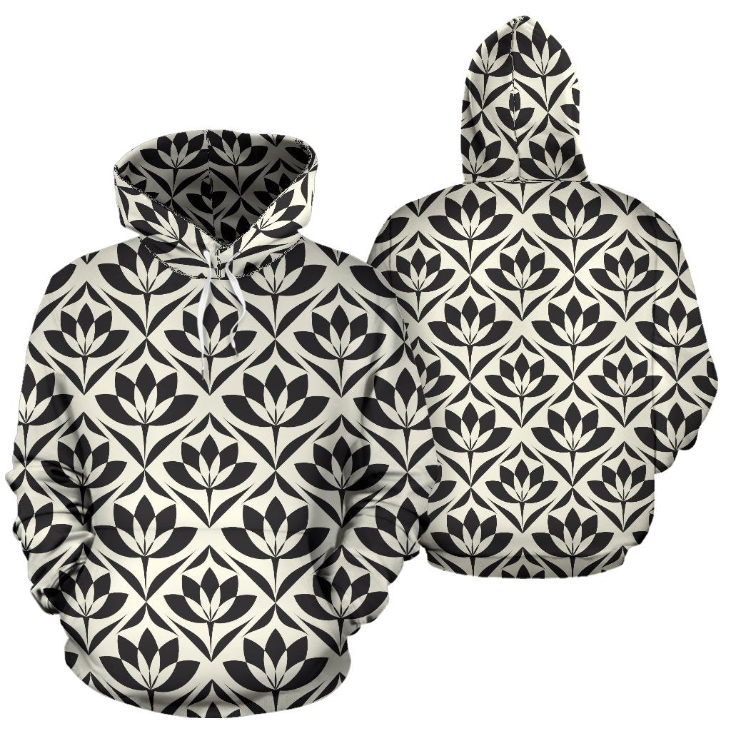 Lotus Pattern Print Pullover Hoodie