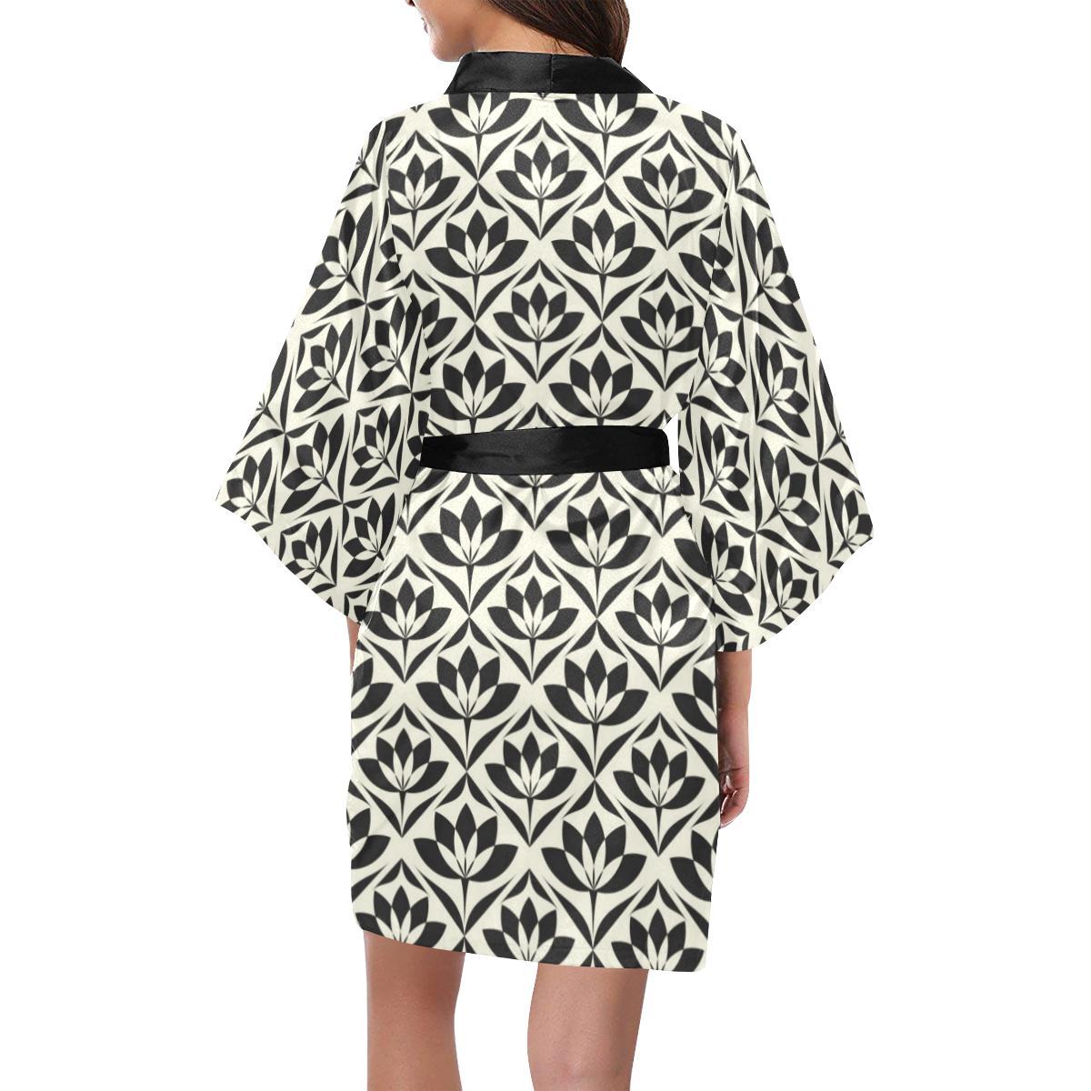 Lotus Pattern Print Women Short Kimono Robe
