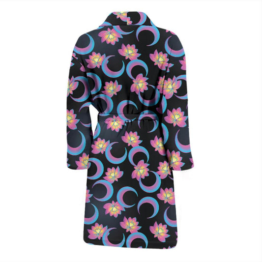Lotus with Moon Pink Print Themed Men Bath Robe-JTAMIGO.COM