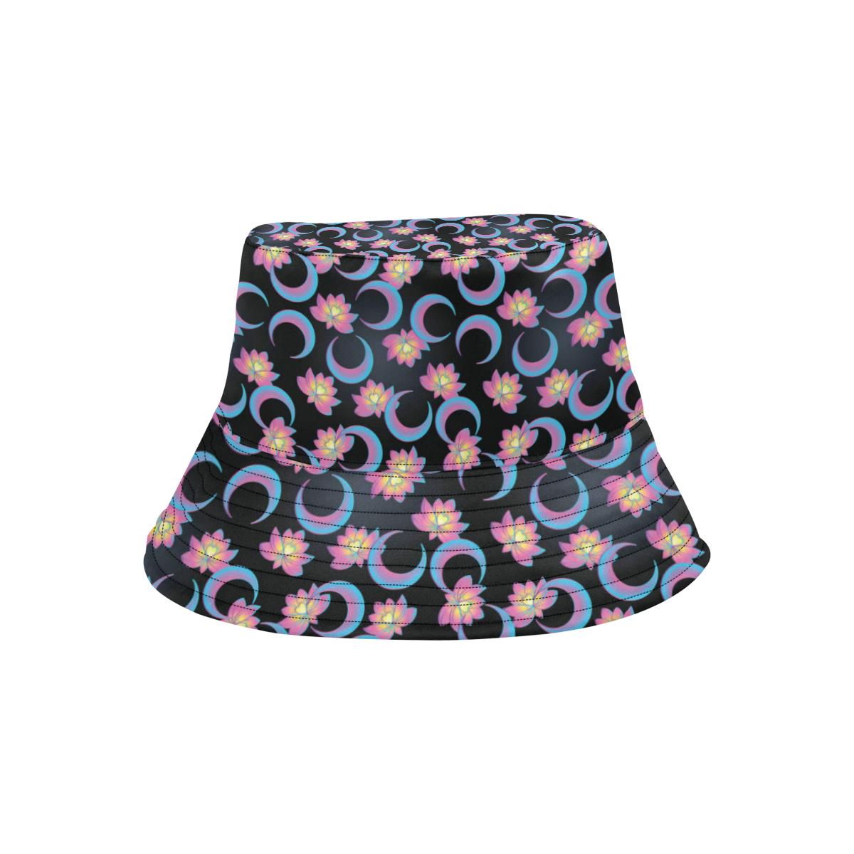 Lotus with Moon Pink Print Themed Unisex Bucket Hat