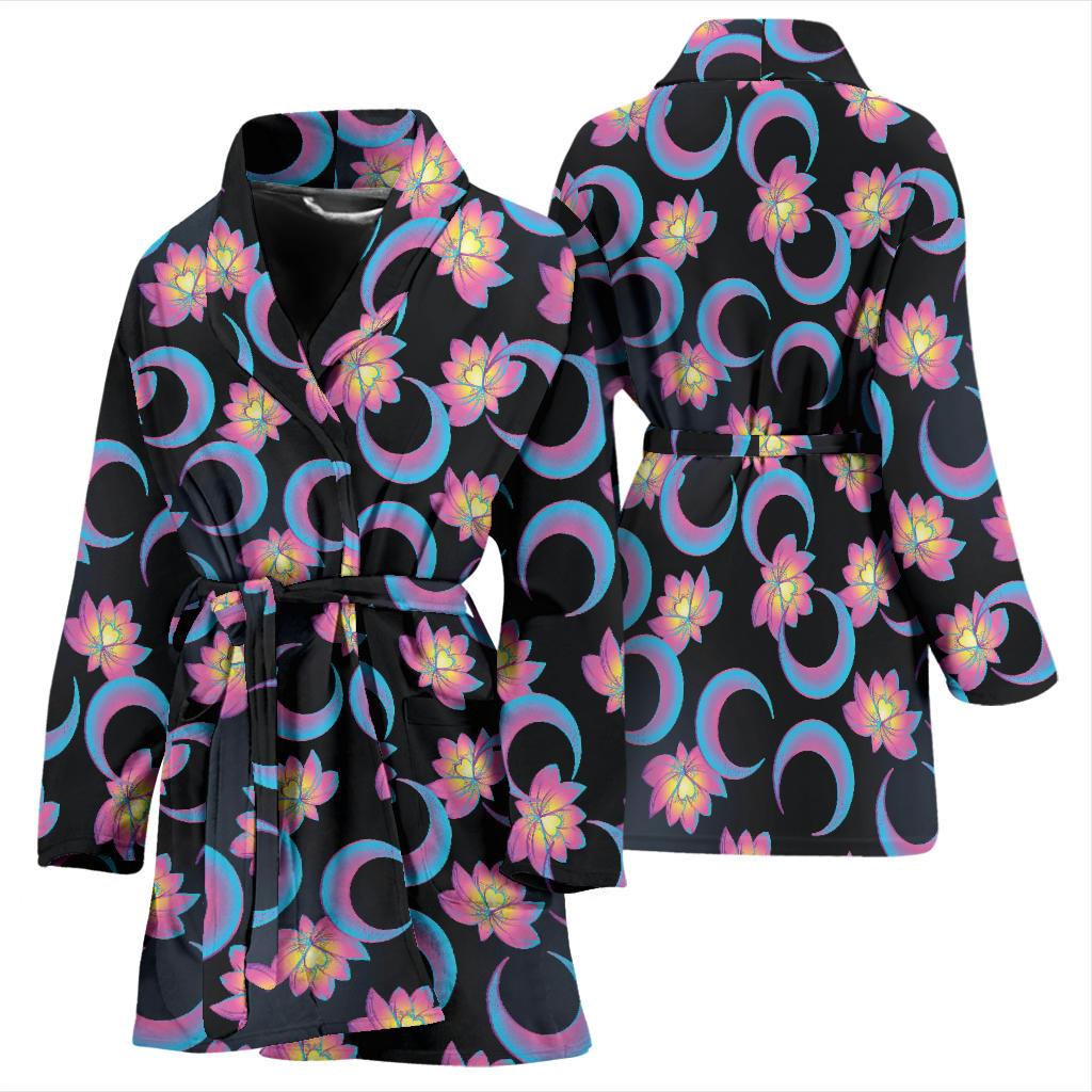 Lotus with Moon Pink Print Themed Women Bath Robe-JTAMIGO.COM