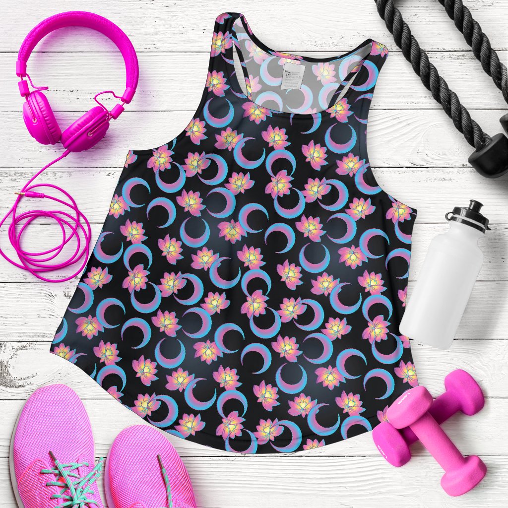 Lotus With Moon Pink Print Themed Women Racerback Tank Top
