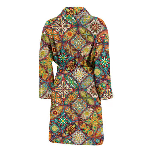 Mandala Flower Themed Design Print Men Bath Robe-JTAMIGO.COM