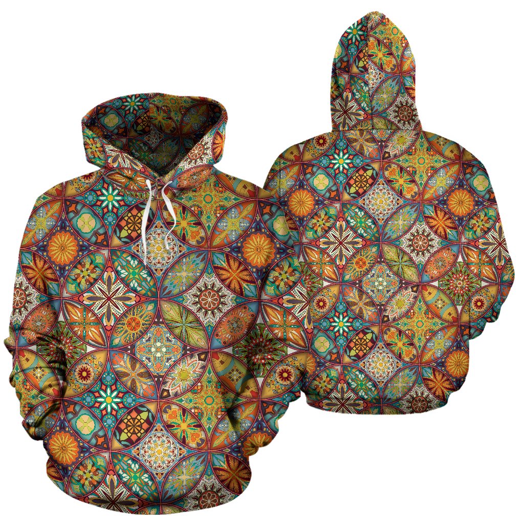Mandala Flower Themed Design Print Pullover Hoodie