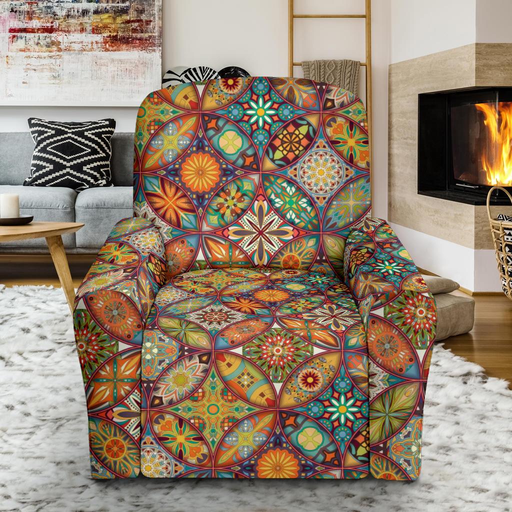 Mandala Flower Themed Design Print Single Sofa Slipcover -JTAMIGO.COM