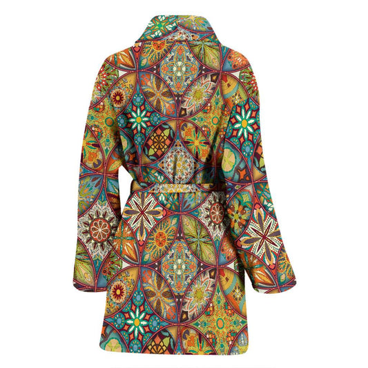 Mandala Flower Themed Design Print Women Bath Robe-JTAMIGO.COM