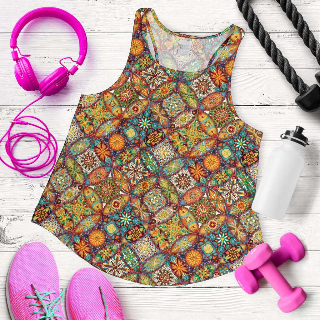 Mandala Flower Themed Design Print Women Racerback Tank Top