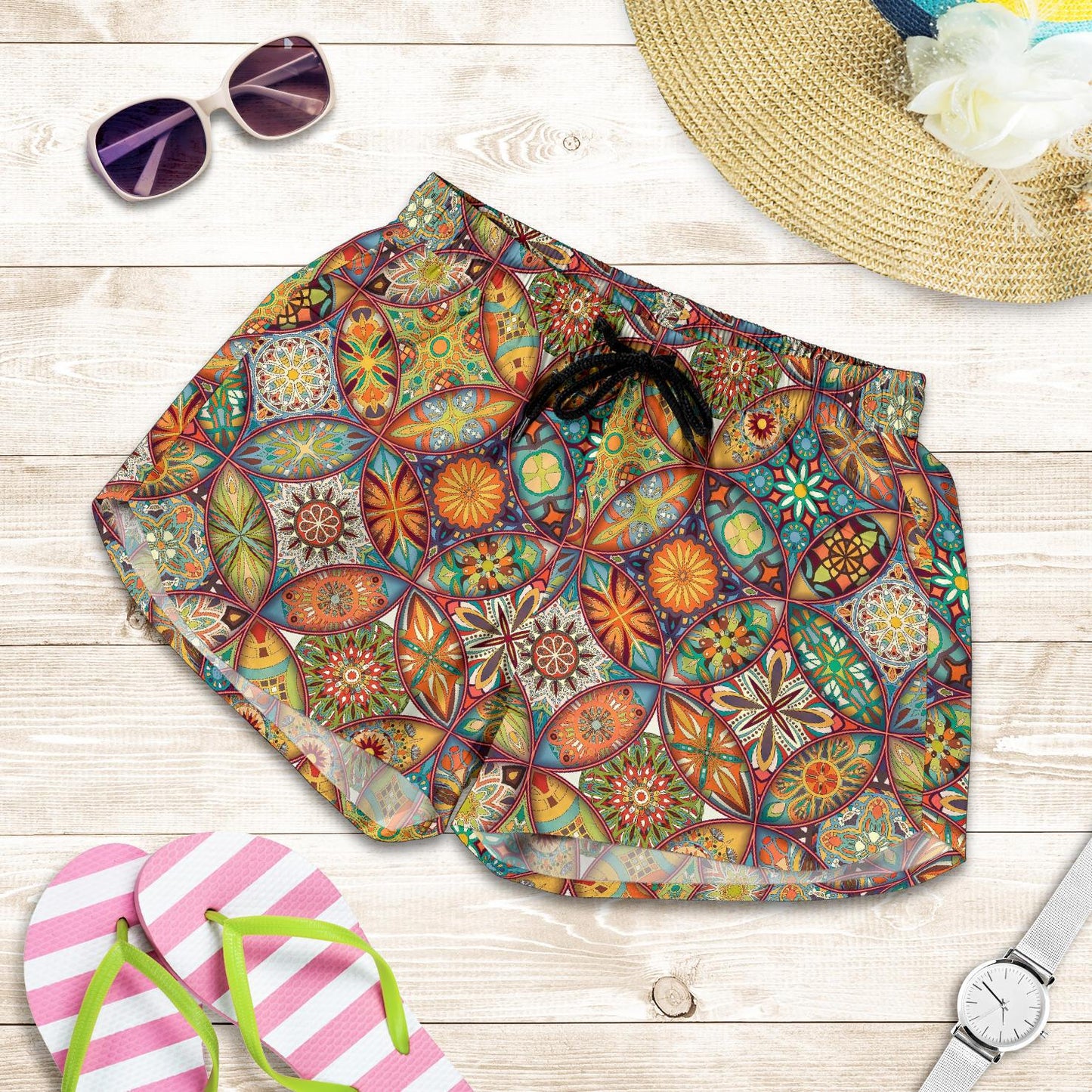 Mandala Flower Themed Design Print Women Shorts-JTAMIGO.COM