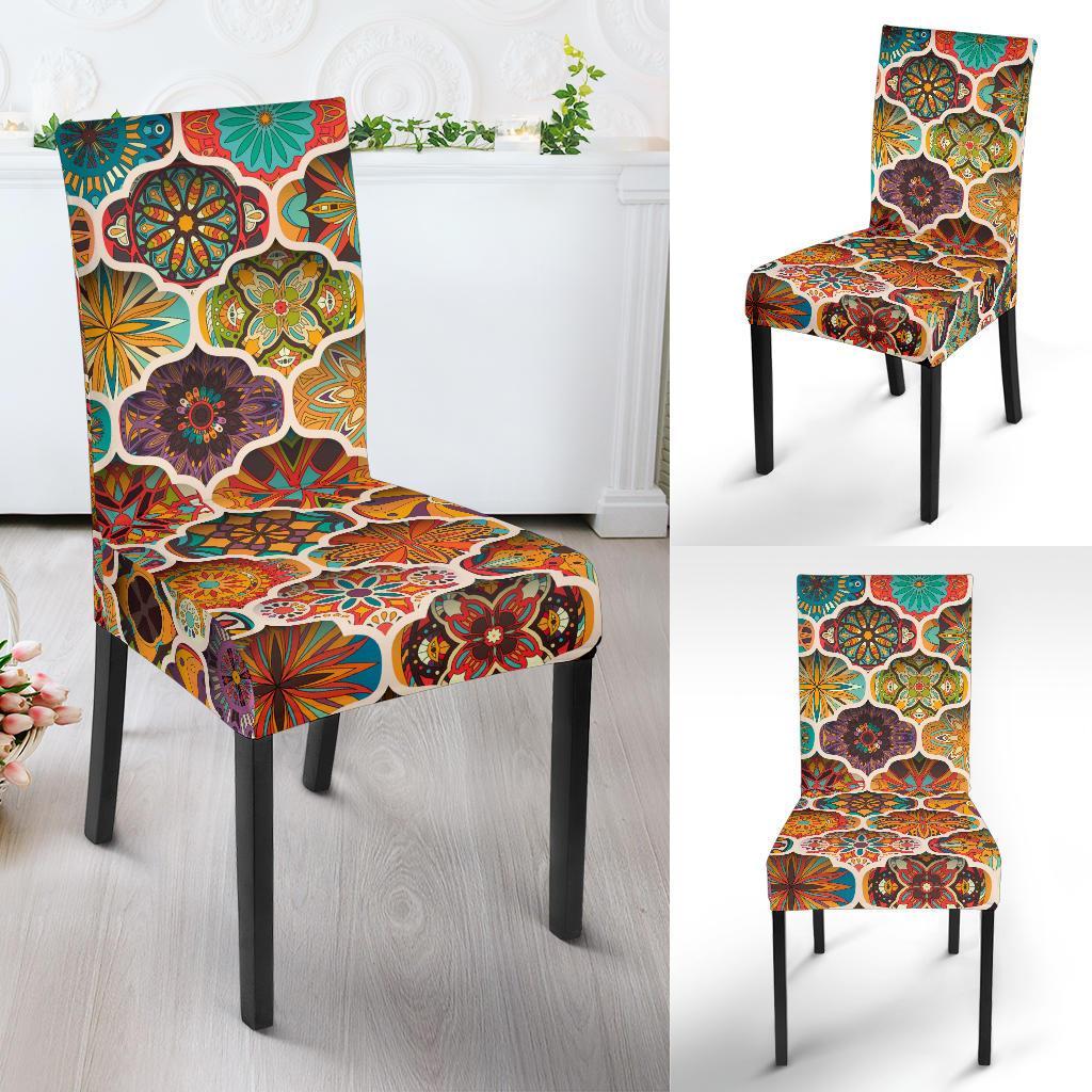 Mandala Mosaic Themed Design Print Dining Chair Slipcover-JTAMIGO.COM