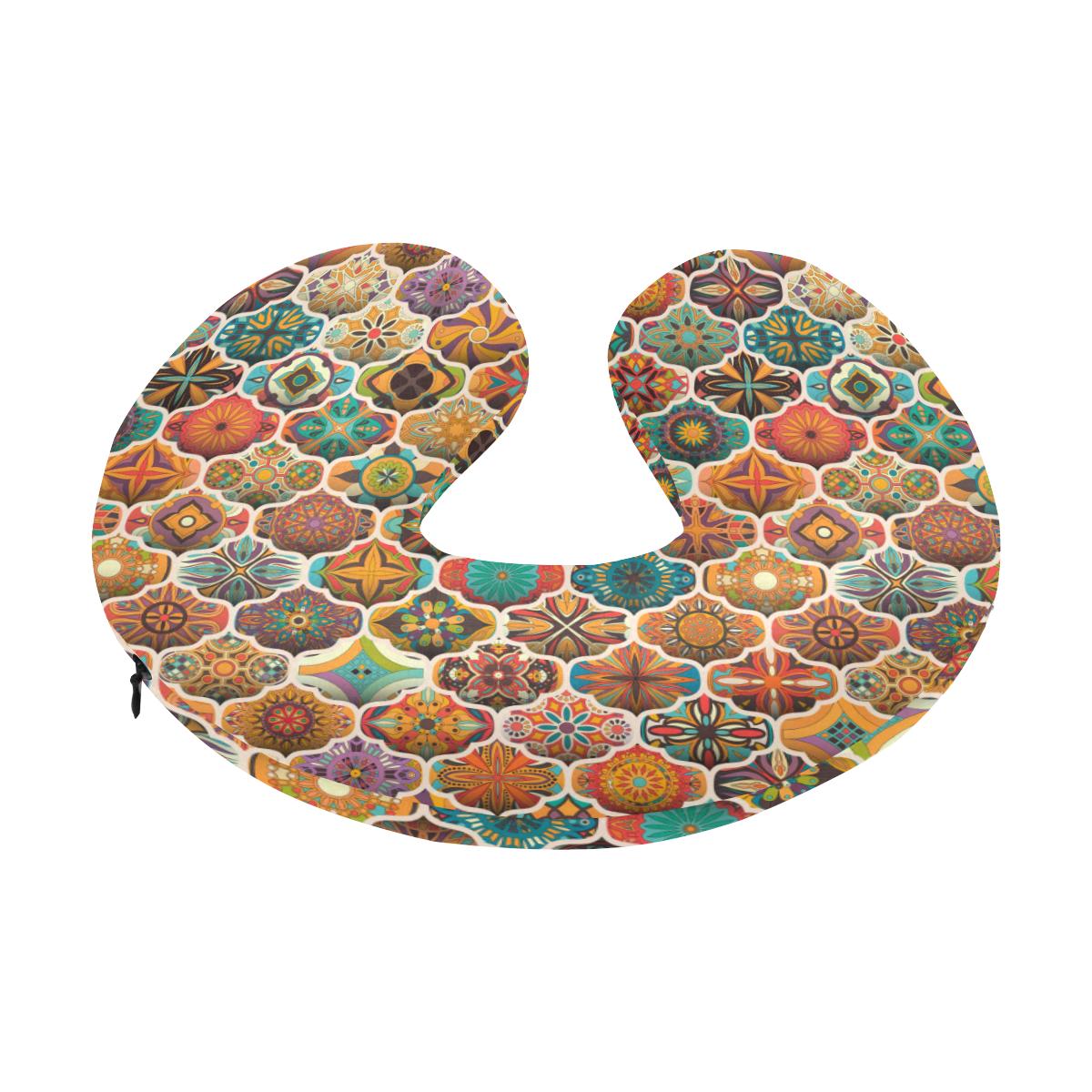 Mandala Mosaic Themed Design Print U-Shaped Travel Neck Pillow-JTAMIGO.COM