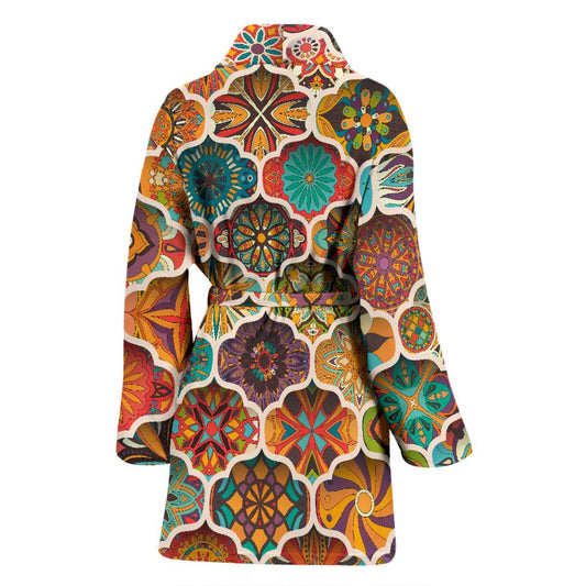 Mandala Mosaic Themed Design Print Women Bath Robe-JTAMIGO.COM