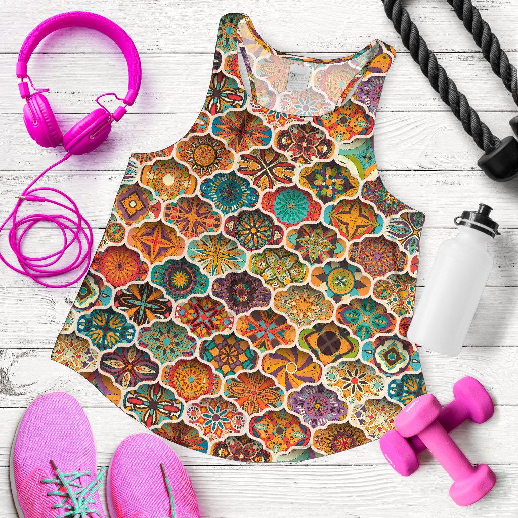 Mandala Mosaic Themed Design Print Women Racerback Tank Top