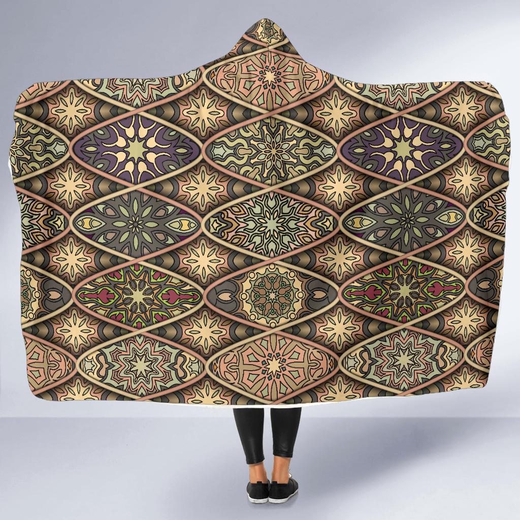 Mandala Motif Themed Design Print Hooded Blanket-JTAMIGO.COM