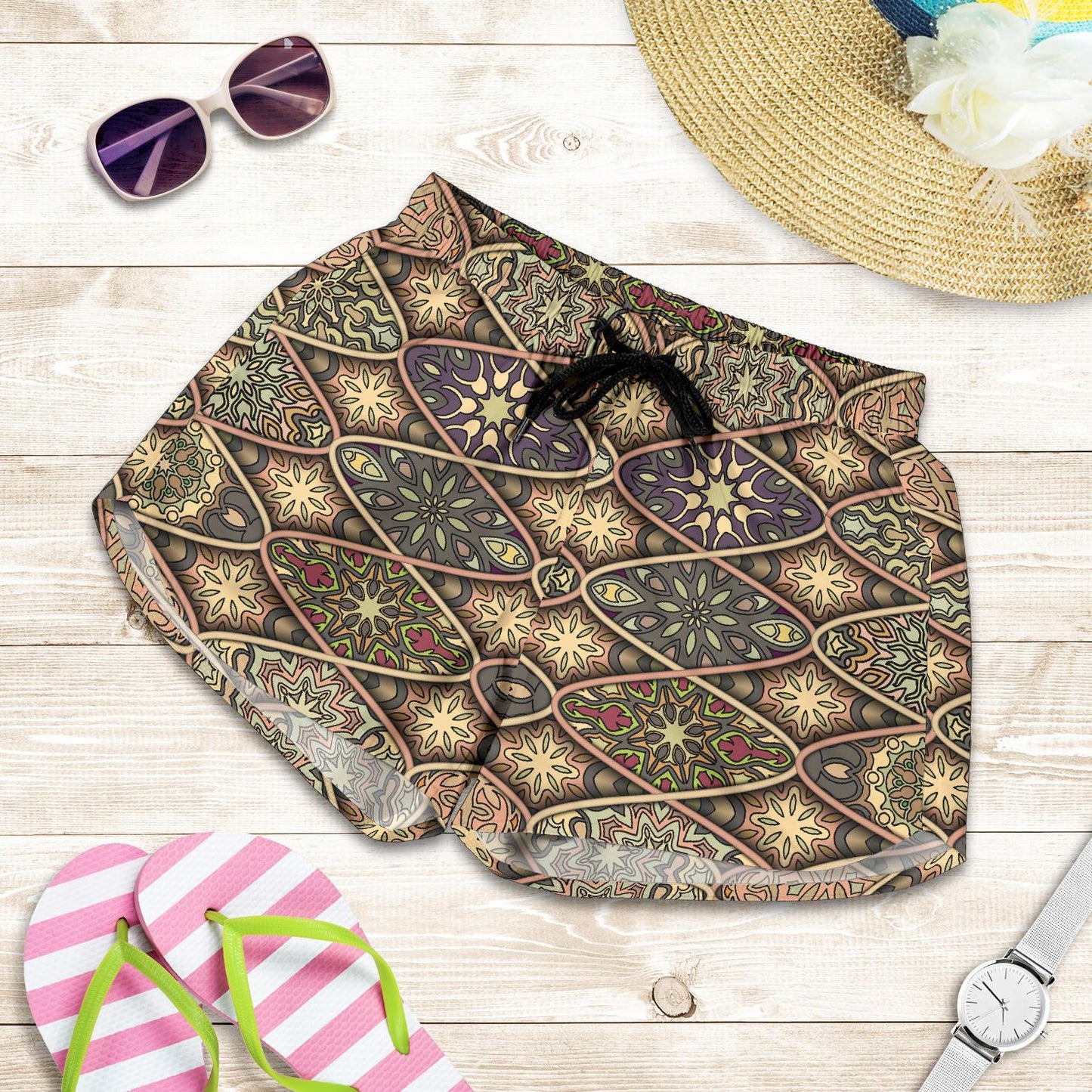 Mandala Motif Themed Design Print Women Shorts-JTAMIGO.COM