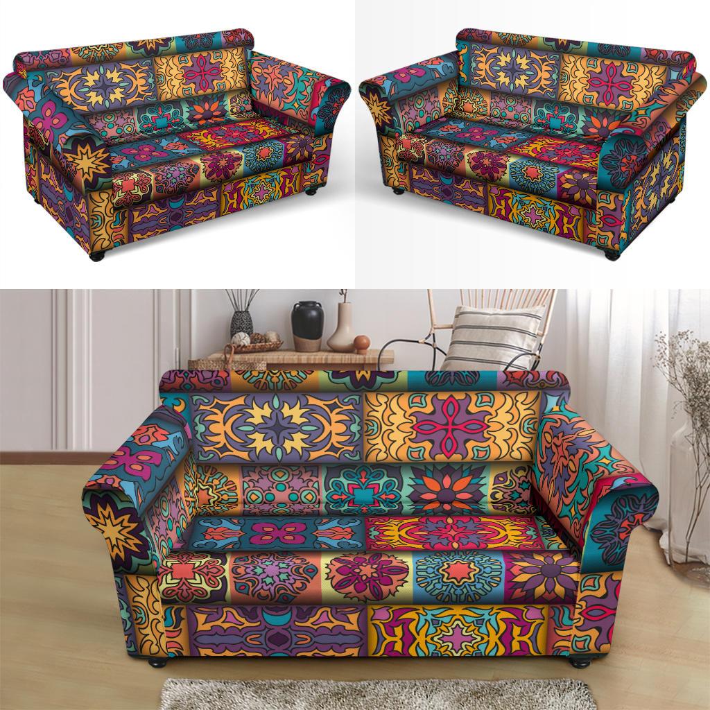 Mandala Style Design Print Loveseat Slipcover-JTAMIGO.COM