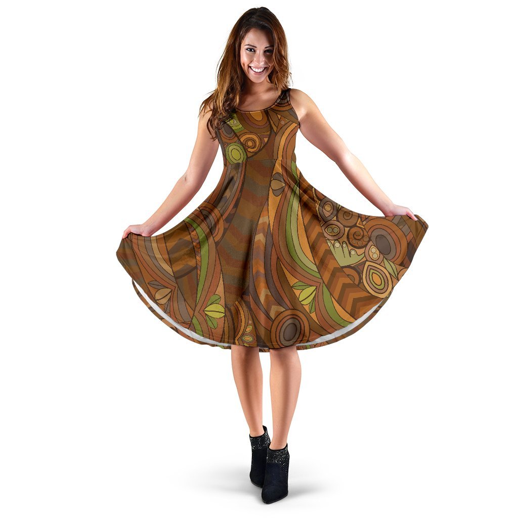 Maori Ornament Design Print Sleeveless Dress