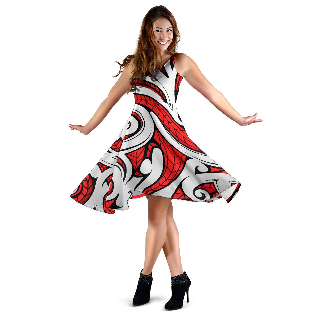 Maori Polynesian Themed Design Print Sleeveless Dress