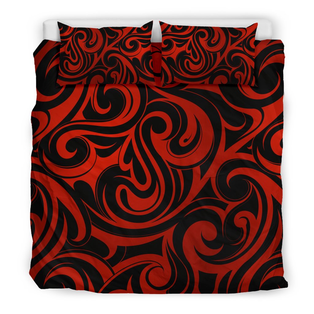 Maori Red Black Themed Design Duvet Cover Bedding Set