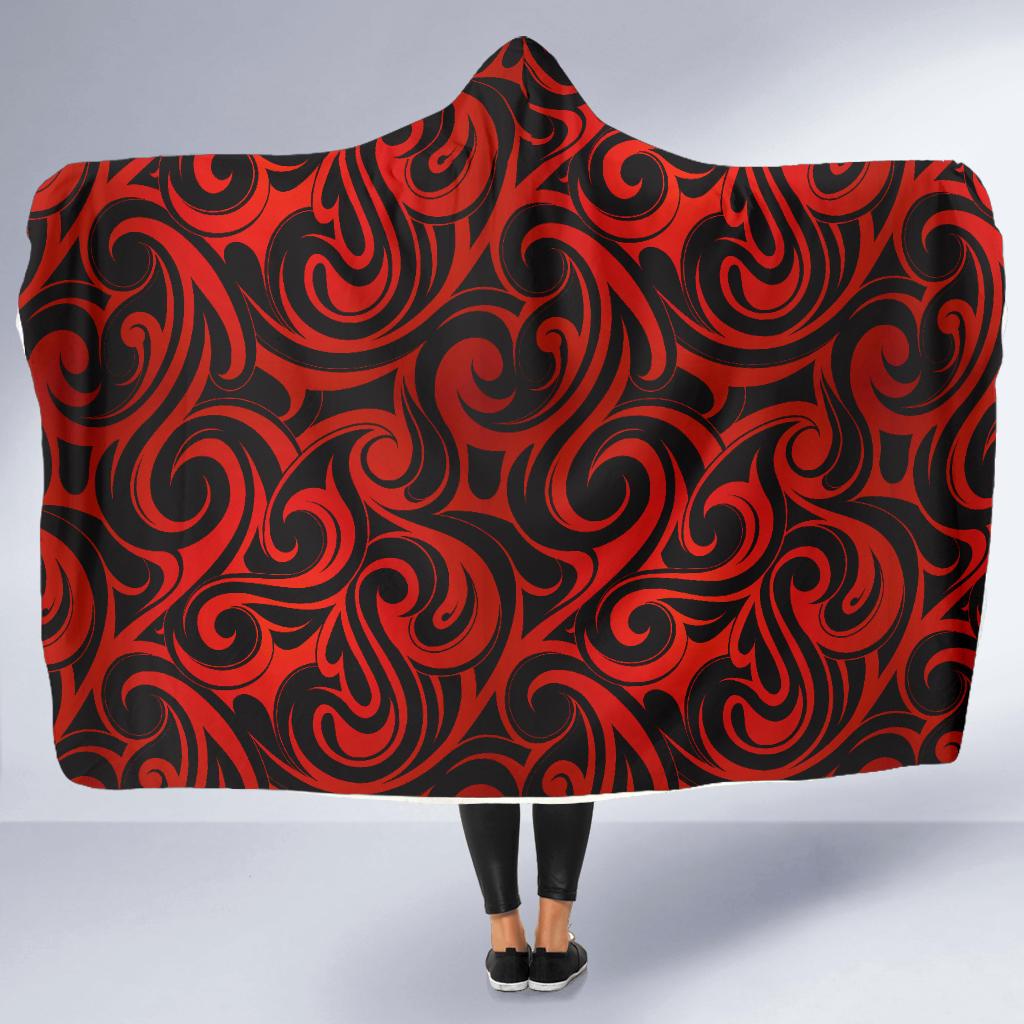 Maori Red Black Themed Design Hooded Blanket-JTAMIGO.COM