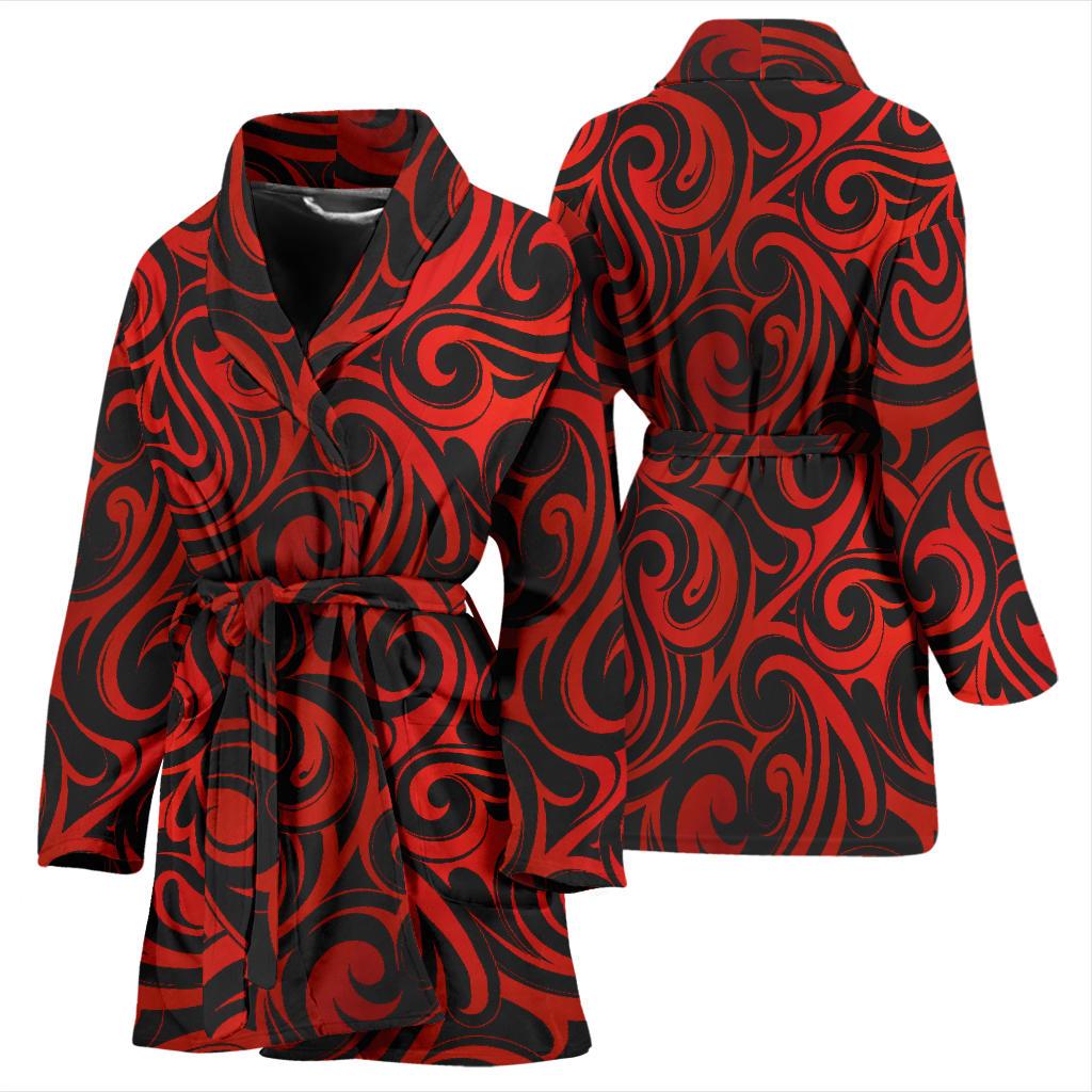 Maori Red Black Themed Design Women Bath Robe-JTAMIGO.COM