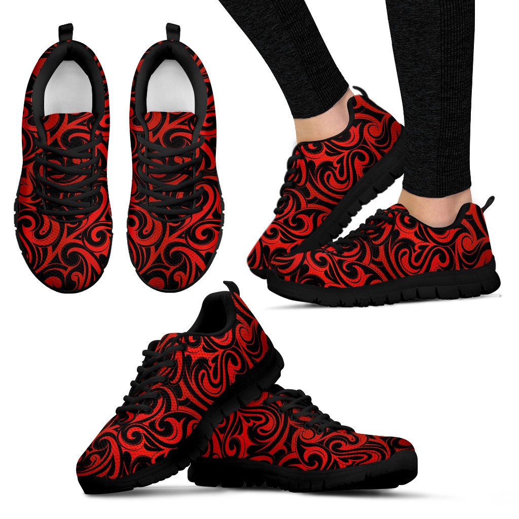 Maori Red Black Themed Design Women Sneakers Shoes