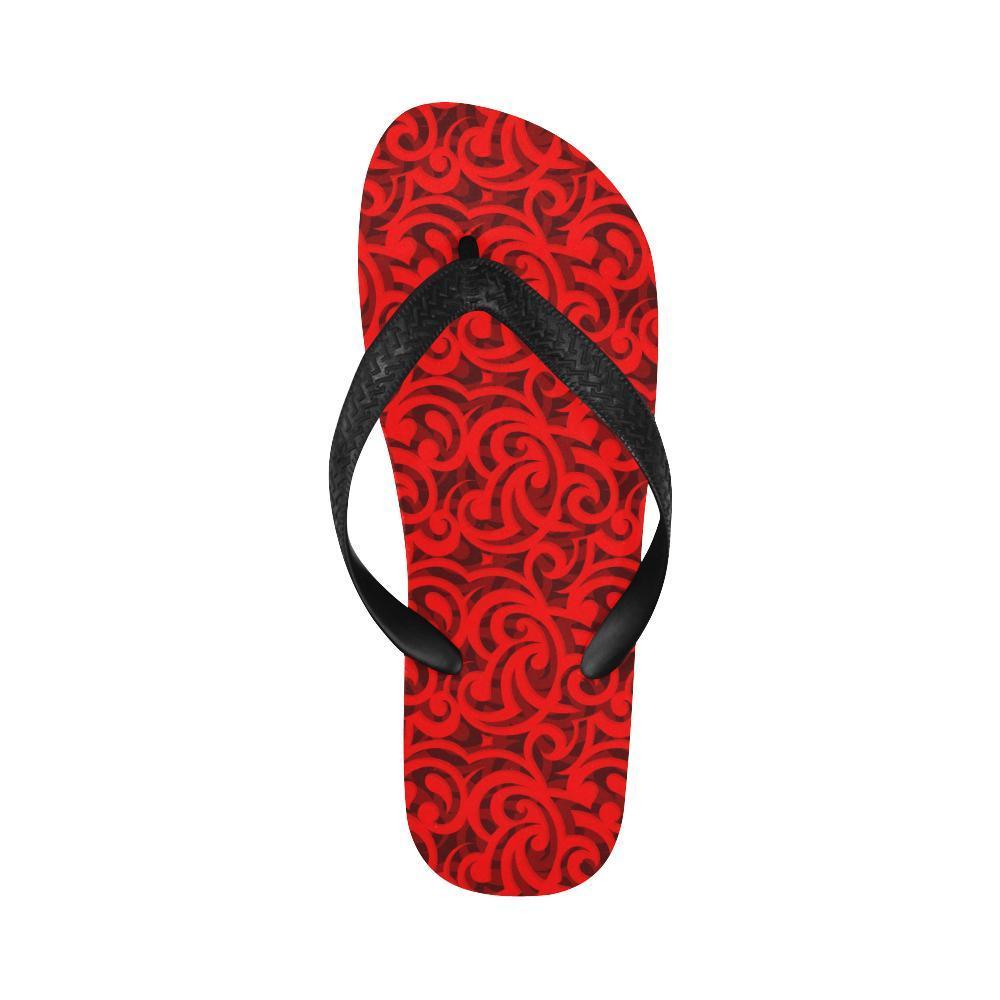 Maori Red Themed Design Print Flip Flops-JTAMIGO.COM