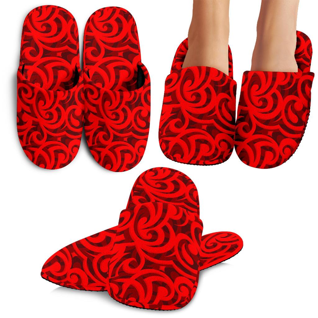 Maori Red Themed Design Print House Slippers