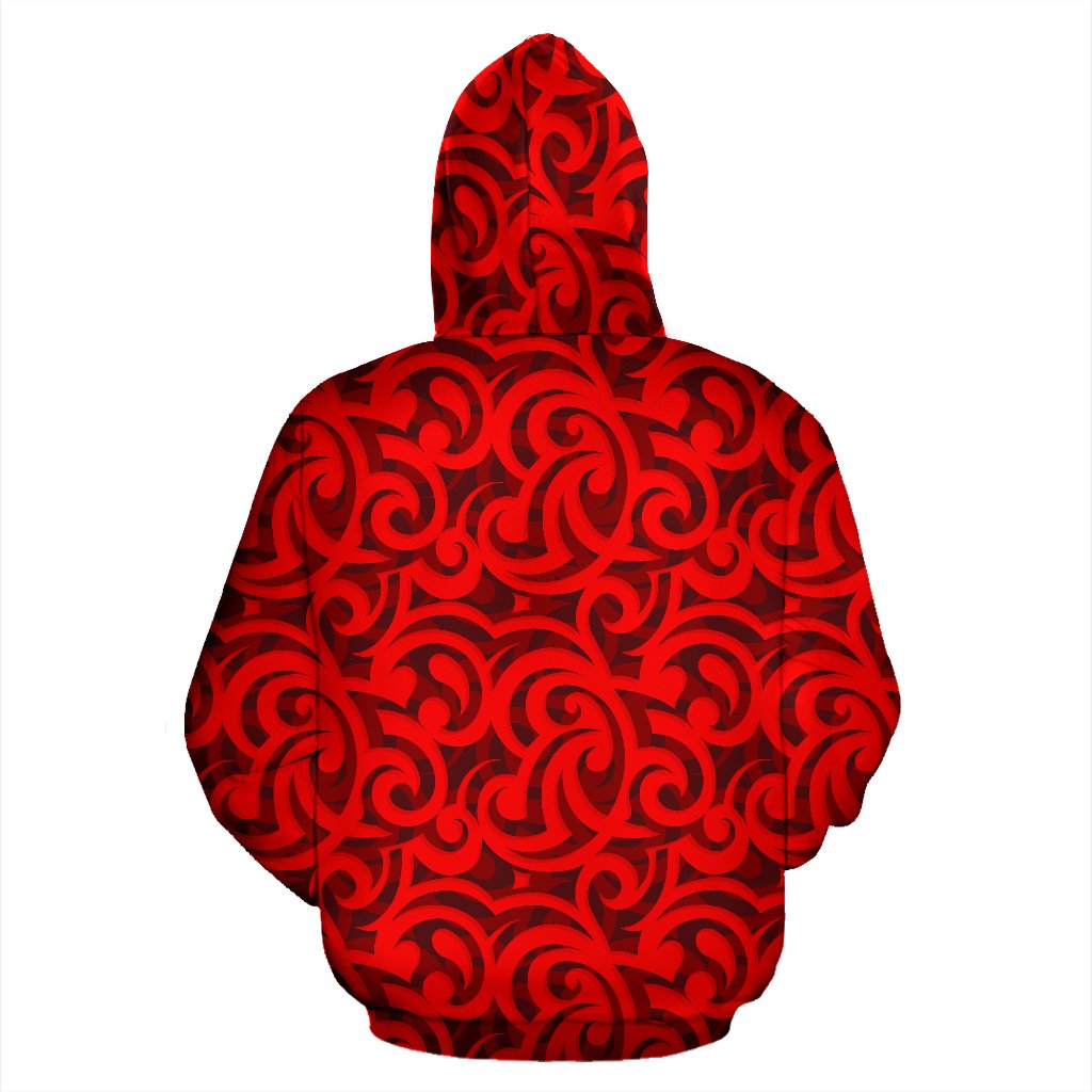 Maori Red Themed Design Print Pullover Hoodie